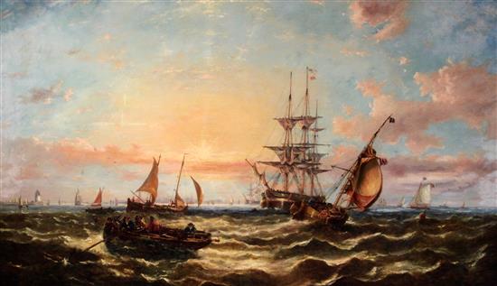 Circle of William Callow (1812-1908) Shipping along the coast 35.5 x 59.5cm